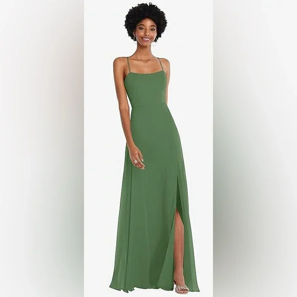 NWT After Six Convertible Tie Strap Chiffon Maxi Dress w/ Slit in Vineyard Green - Picture 5 of 6